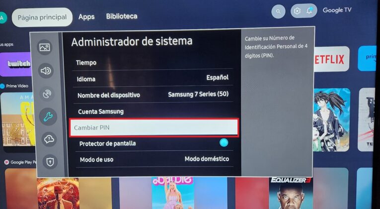 elige cambiar PIN en samsung smart tv