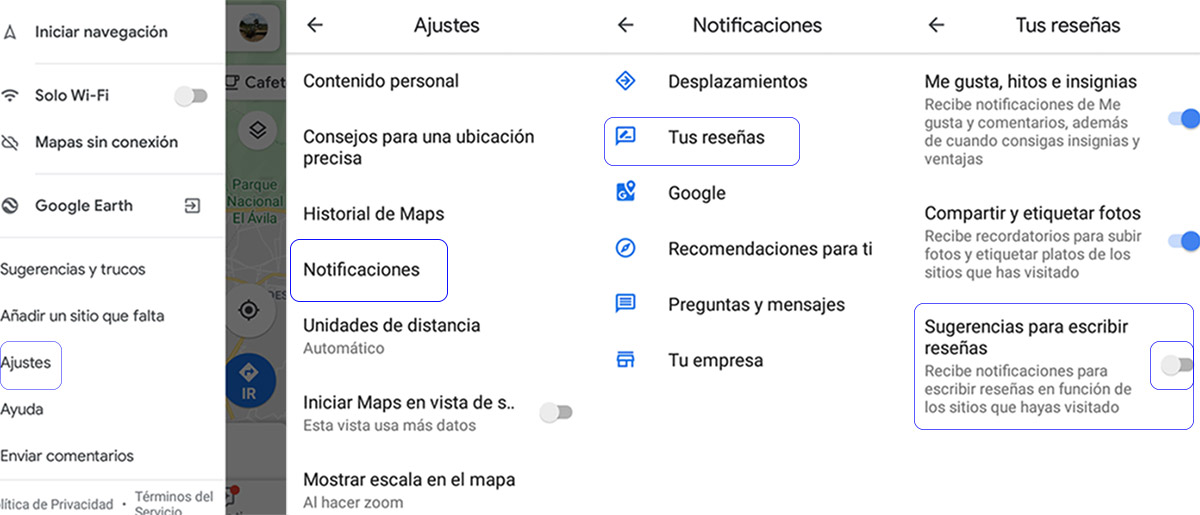 eliminar avisos de google maps desde la app