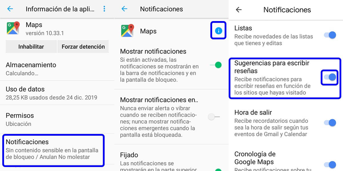 eliminar avisos de google maps desde los ajustes