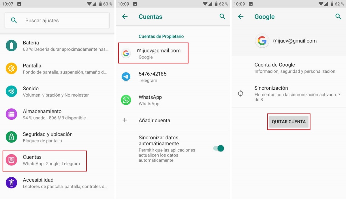 eliminar cuenta de google