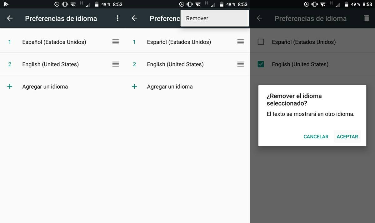 eliminar ingles como idioma secundario en android