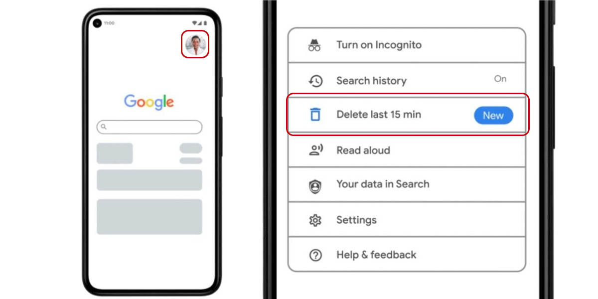 eliminar ultimos 15 minutos busquedas google android