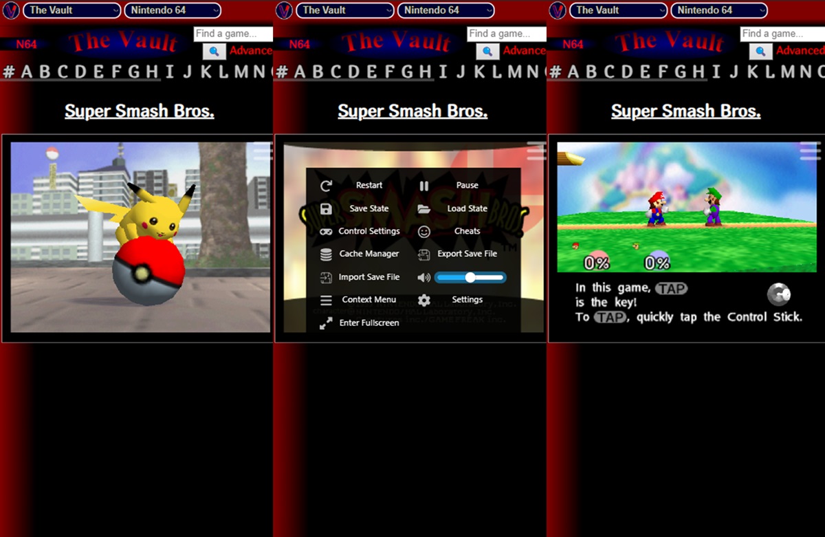 emulacion online de juegos de n64 con vimm lair