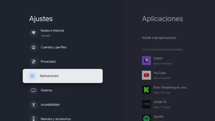 entra en aplicaciones en google tv