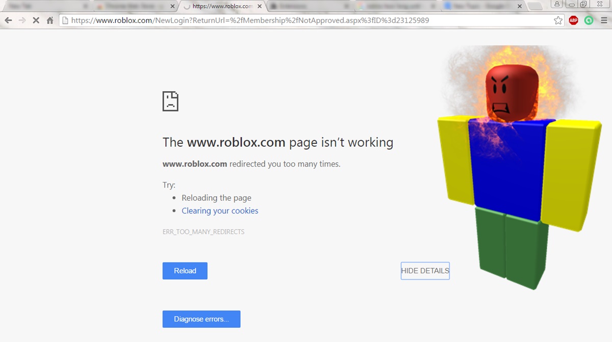 error de roblox sitio web