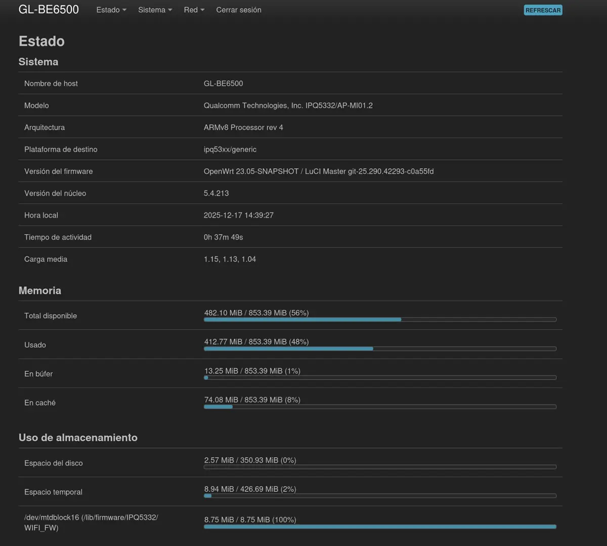especificaciones a traves de OpenWrt GL.iNet Flint 3e