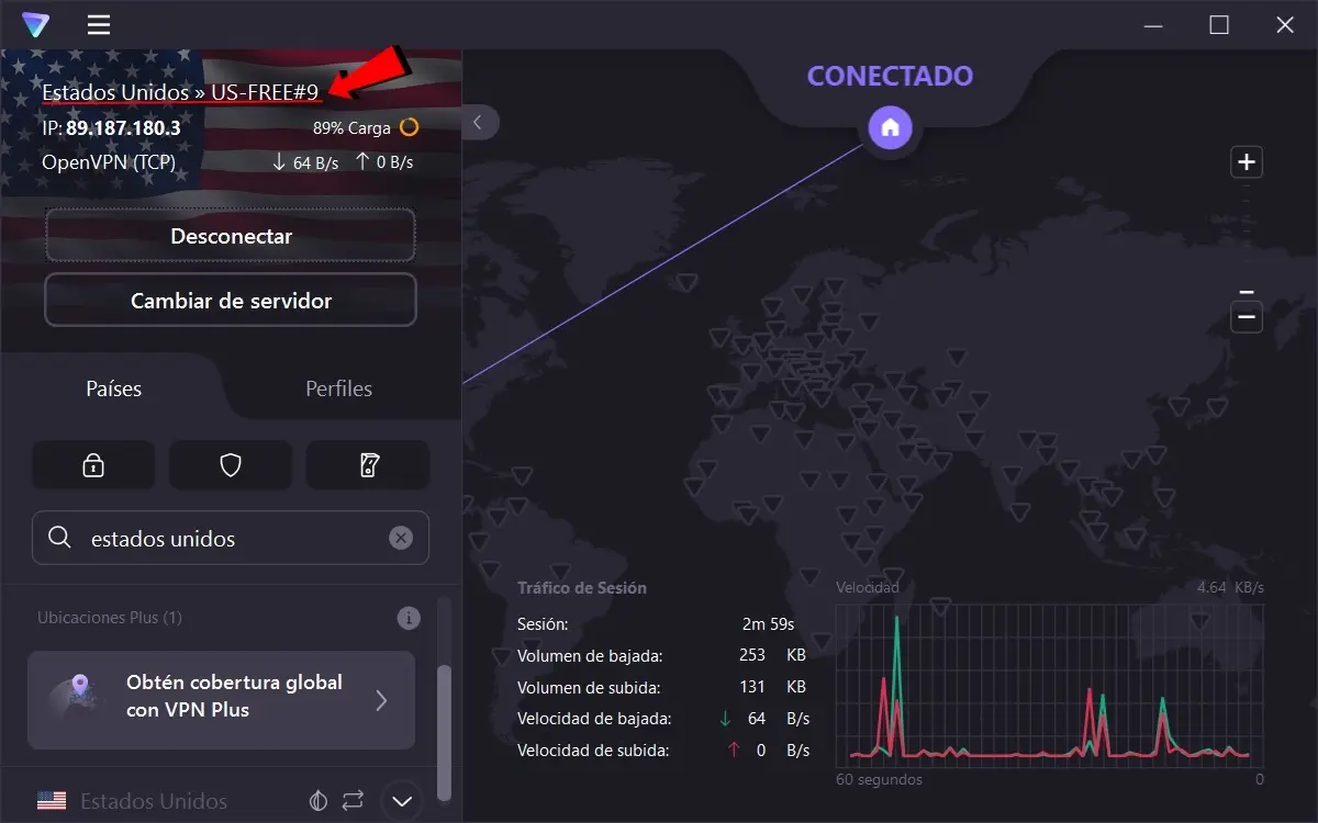 espera a que se conecte la VPN y asegurate de que es de Estados Unidos