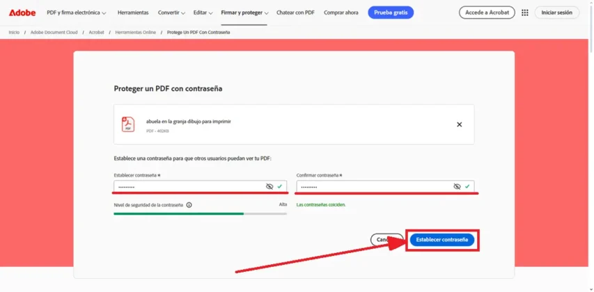 establecer contrasena en adobe acrobat