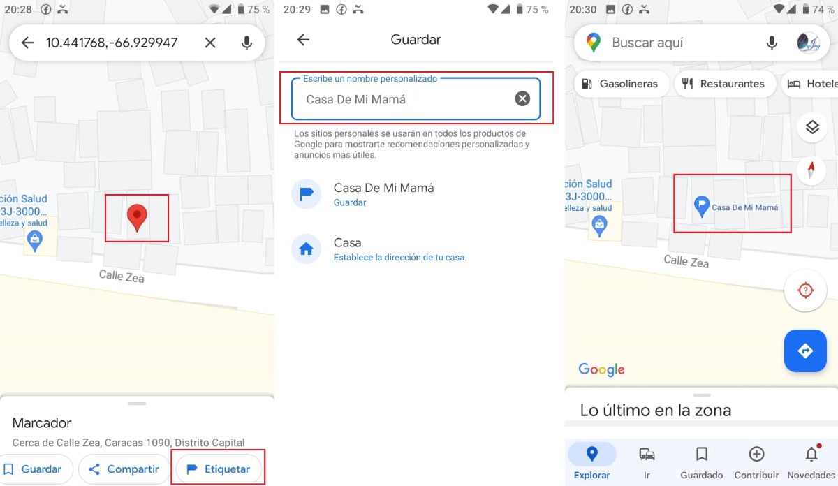 etiqueta privada Google Maps