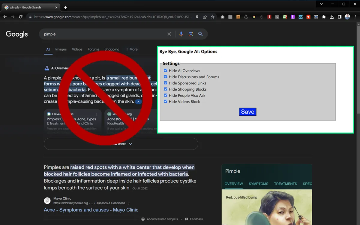 extension para bloquear anuncios en modo ia de google