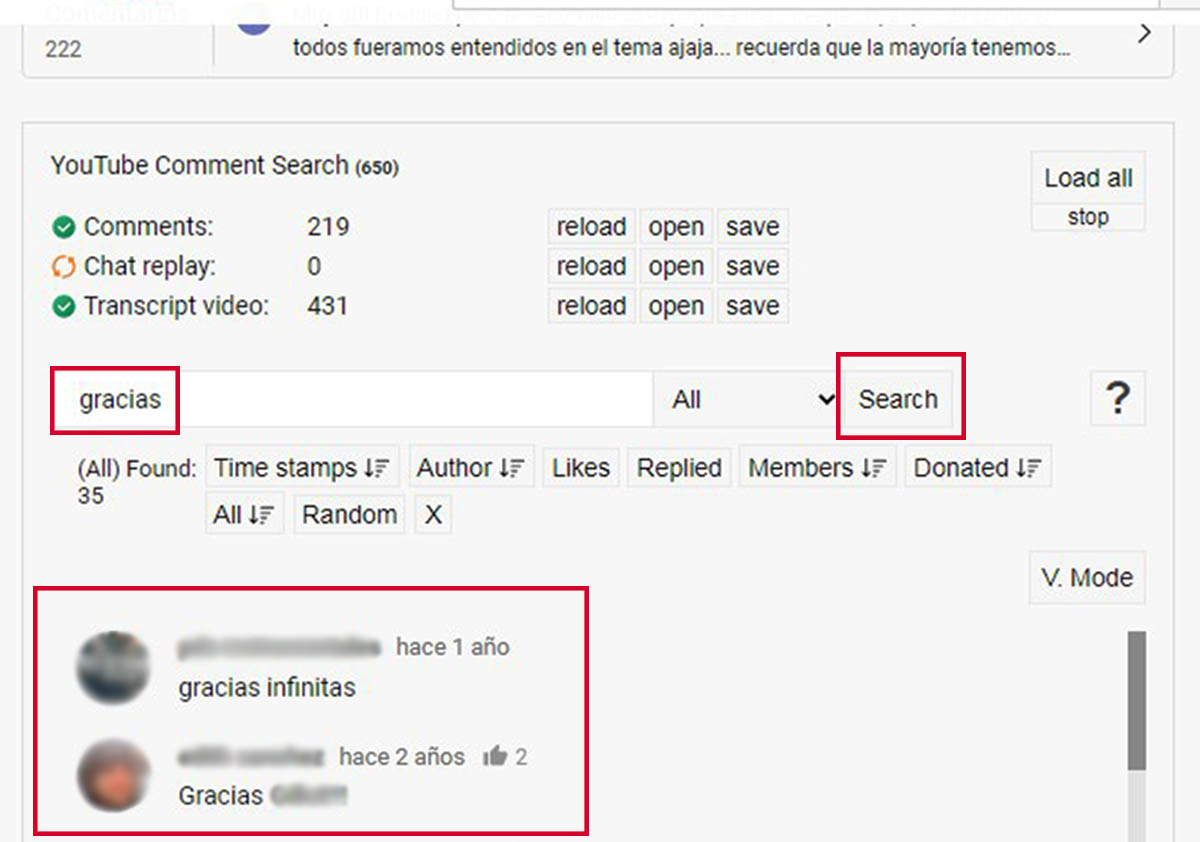 Extensión para buscar comentarios en YouTube