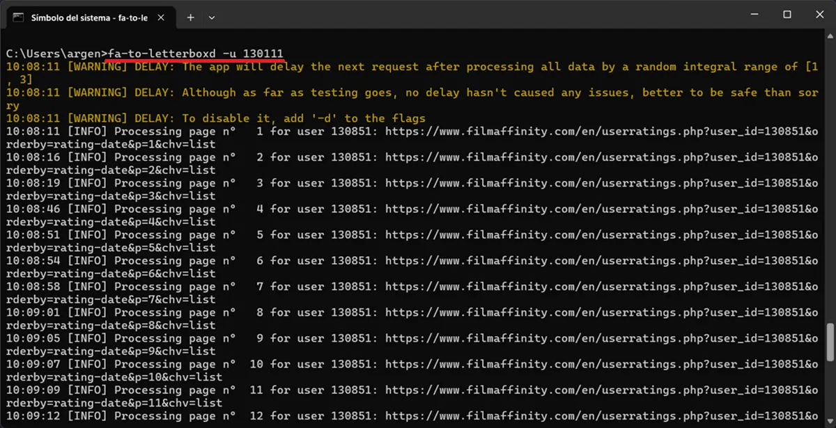 extraer datos de filmaffinity a CSV - exportar filmaffinity a letterboxd