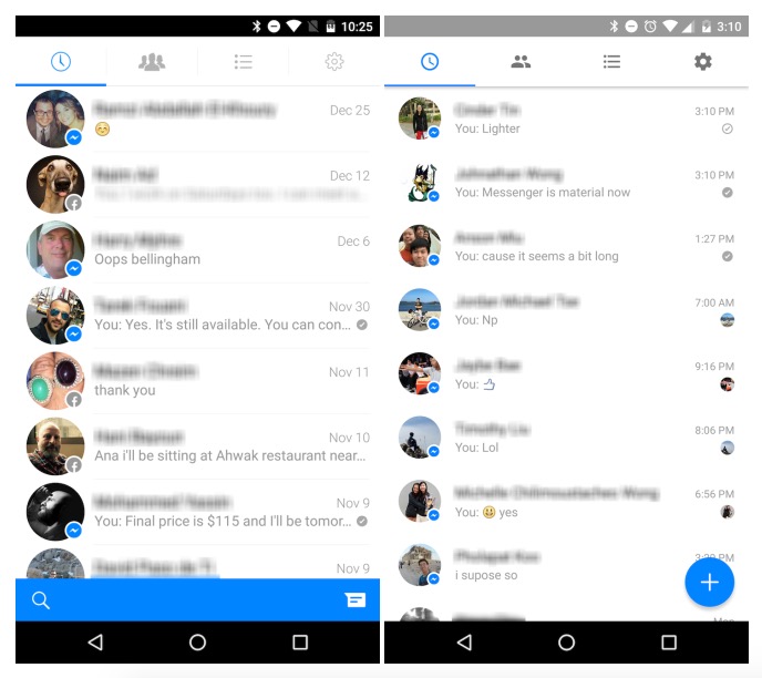 facebook messenger con material design