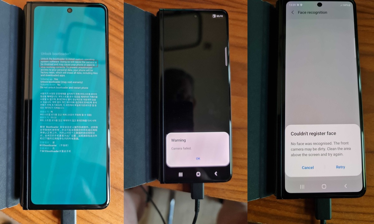 galaxy z fold 3 con la camara bloqueada por el bootloader