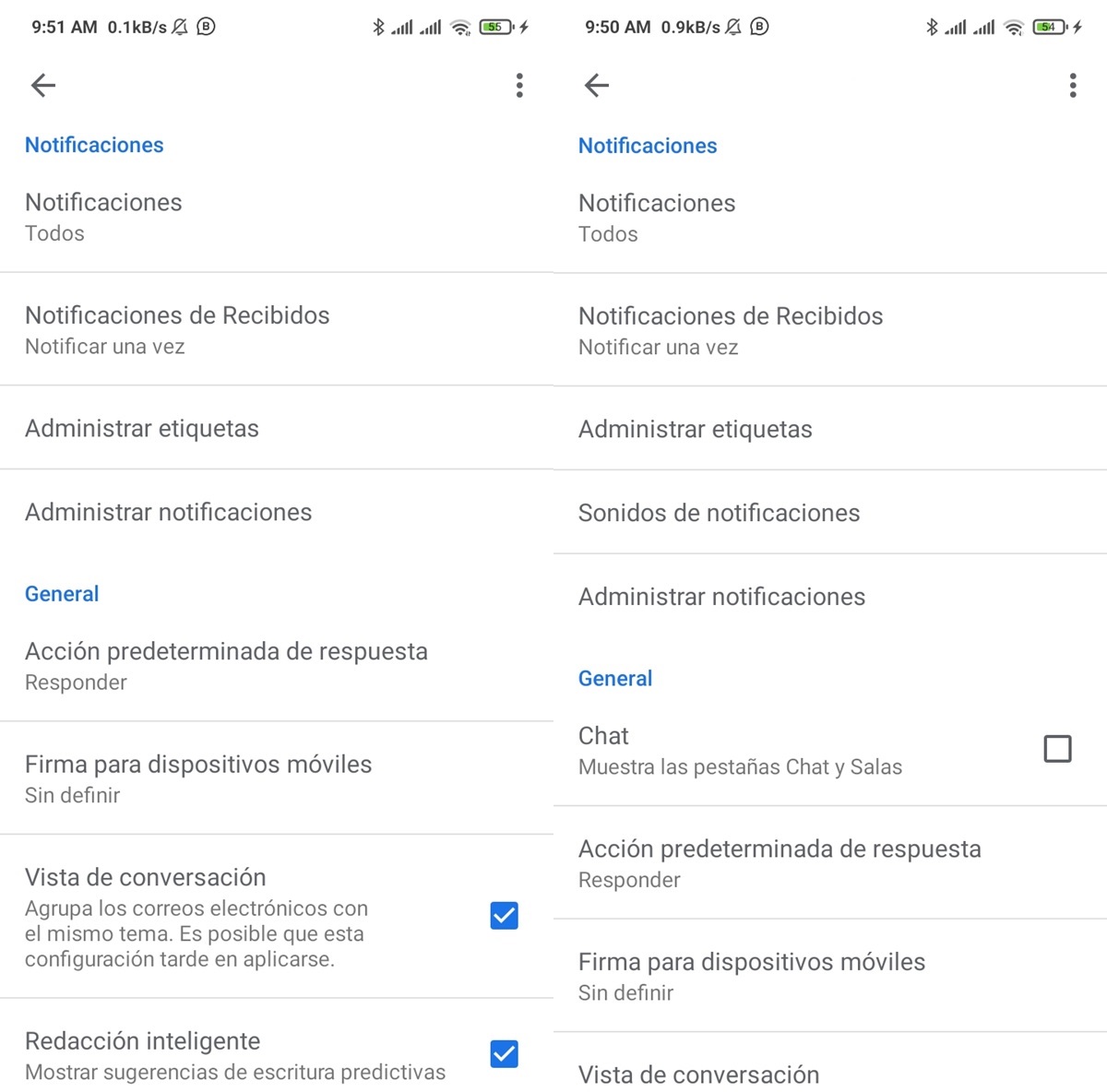 gmail go vs gmail configuracion