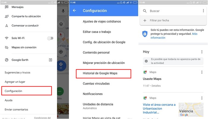 google maps historial