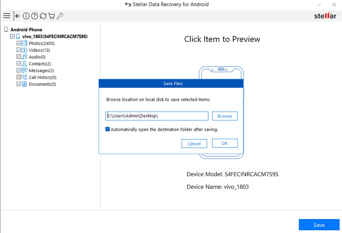 guardar los archivos que deseas recuperar stellar data recovery