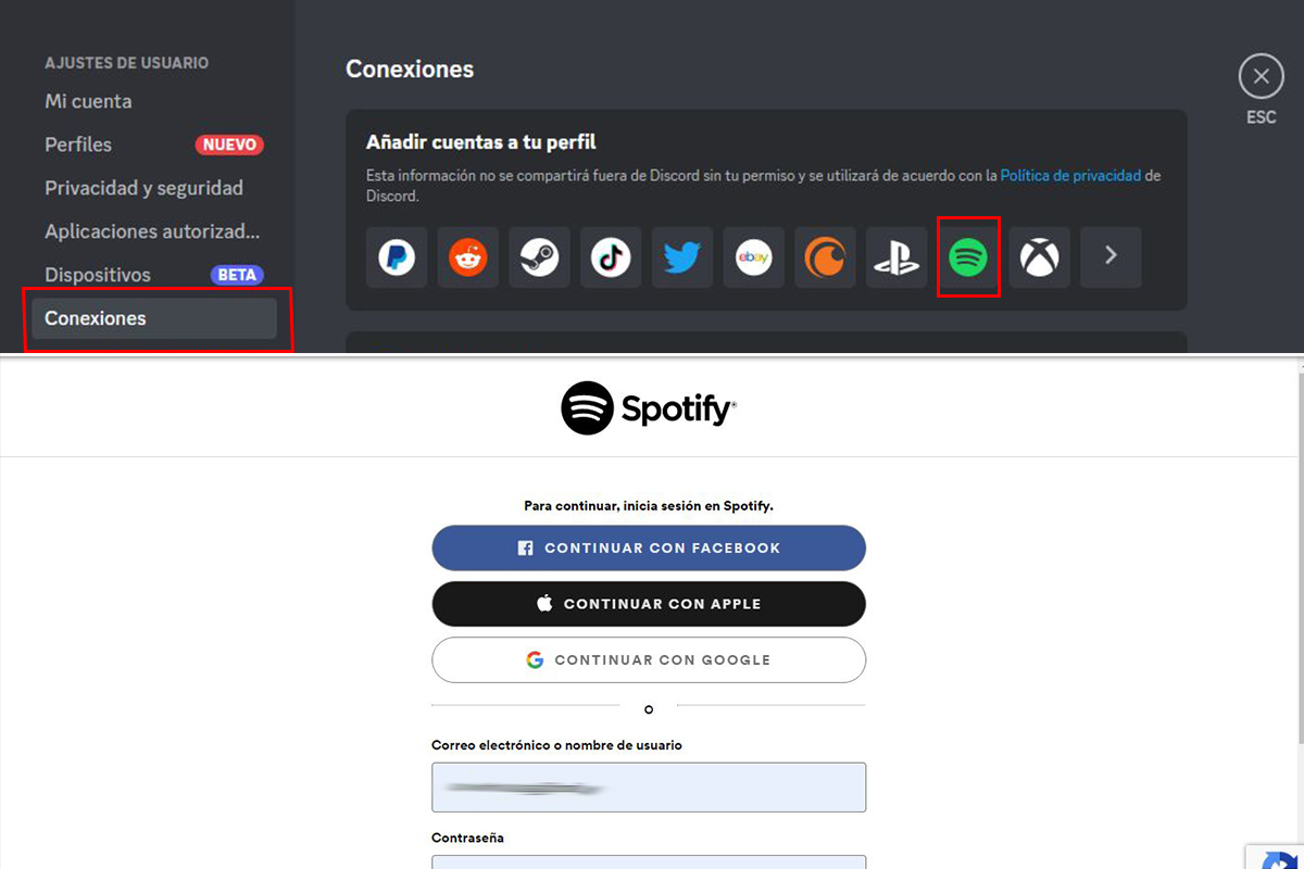 conecta spotify de discord en la pc