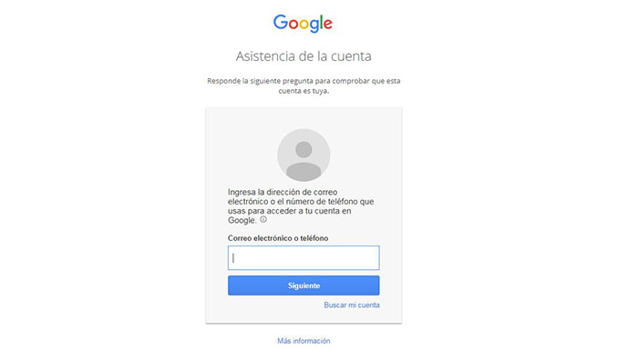 Herramienta de recuperación de cuentas de Google