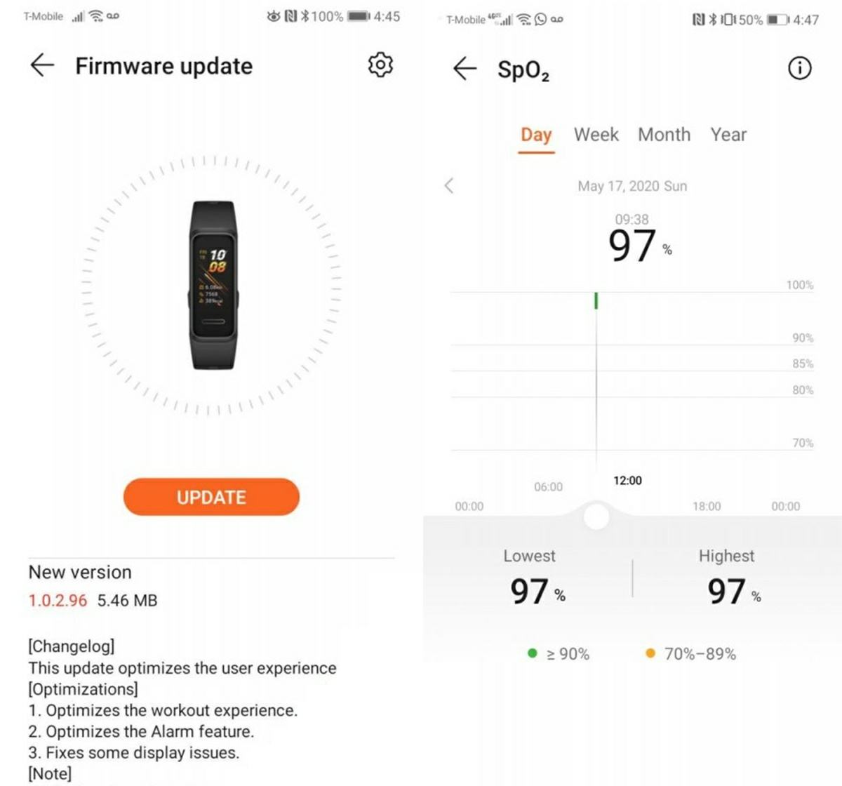 huawei band ya mide nivel de oxigeno en sangre con la ultima actualizacion