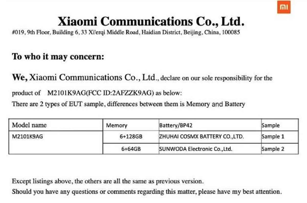 imafen fcc xiaomi mi 11 lite