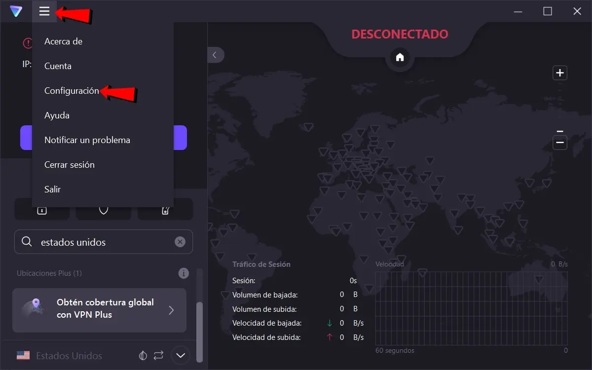 instala Proton VPN crea una cuenta inicia sesion y ve a la configuracion de la aplicacion