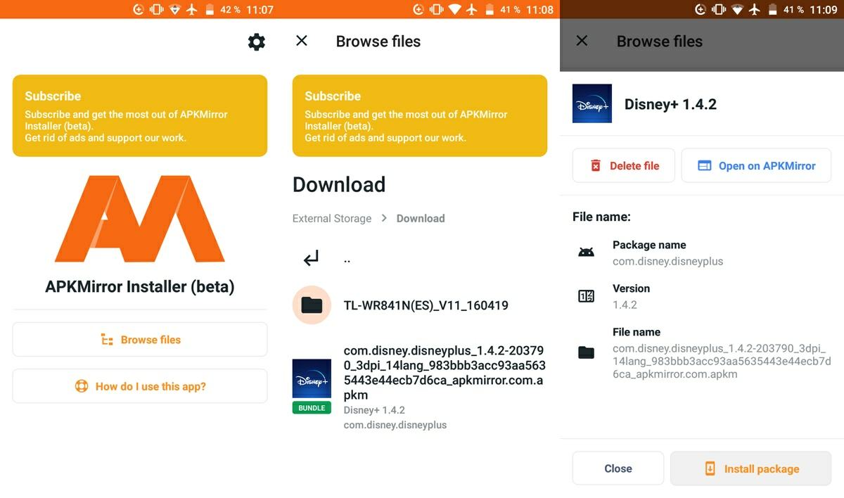 instalando apk bundle de disney plus con apkmirror installer