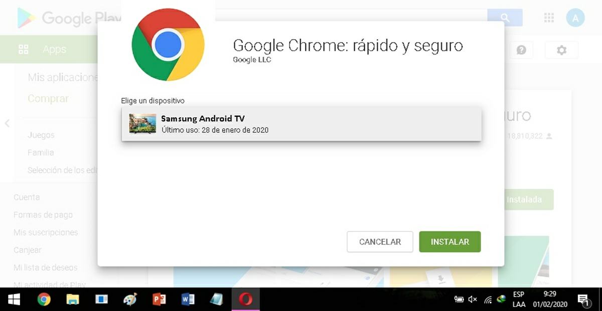 instalar Chrome Android tv con PC