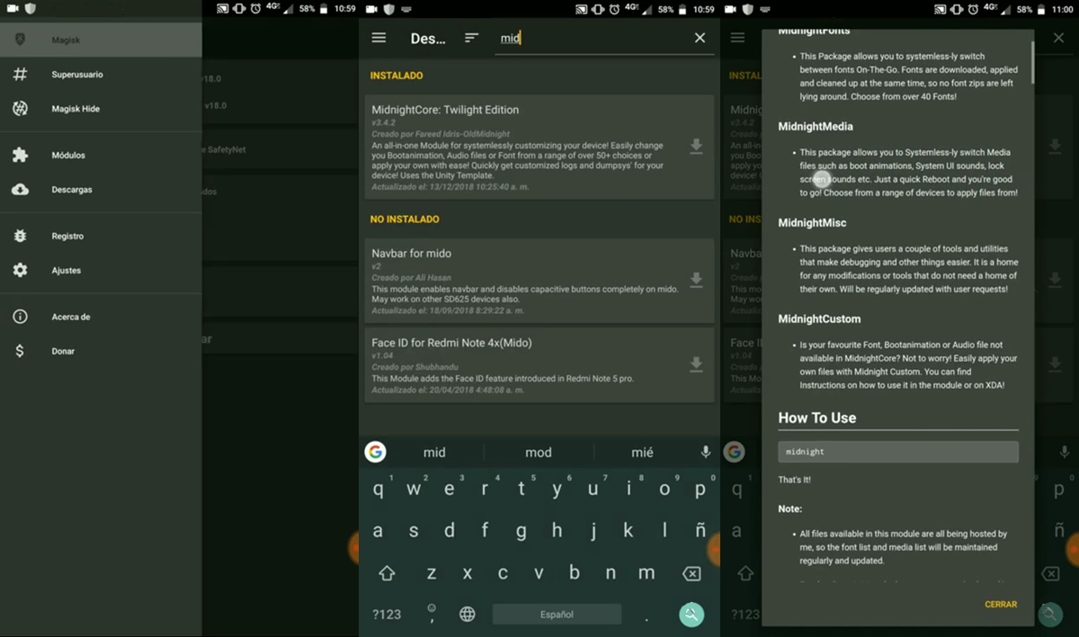 instalar midnightcore magisk android