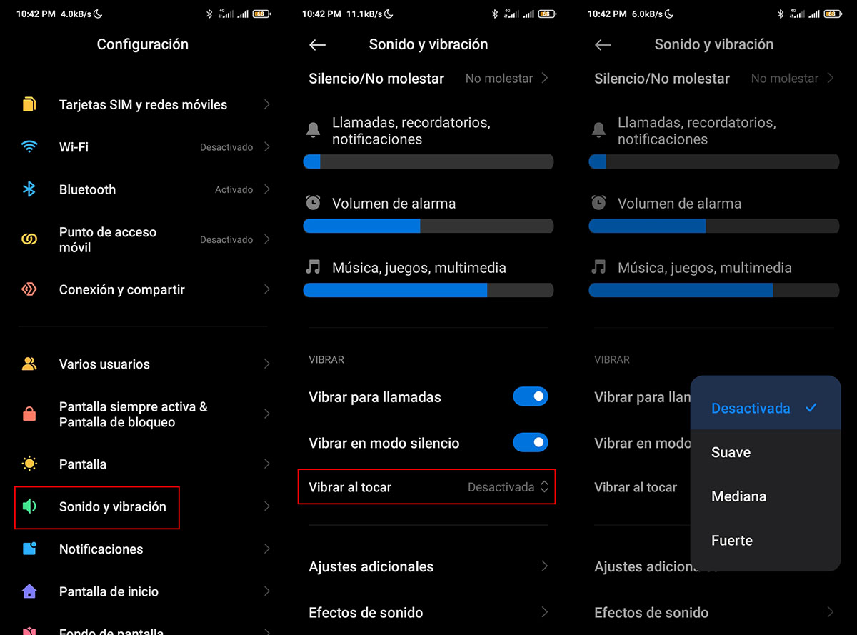 intensidad de vibracion xiaomi