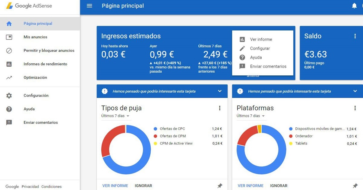 interfaz adsense web