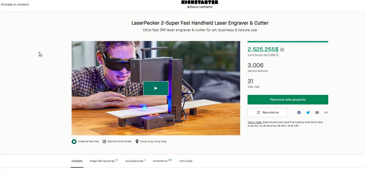 interfaz kickstarter