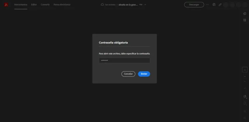 introducir contrasena en adobe acrobat online para descargar el PDF