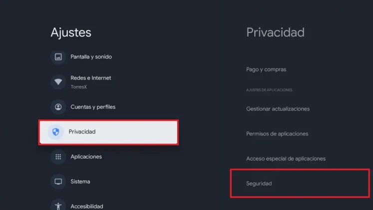 ir a privacidad seguridad para apagar play protect