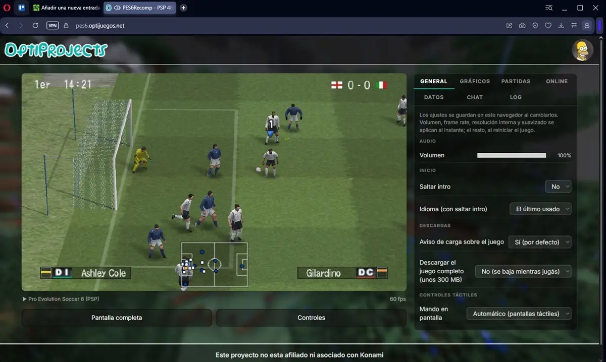 jugar a pes 6 online sin descargar nada optijuegos desde el pc