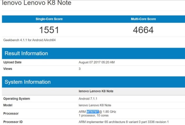 lenovo k8 note caracteristicas