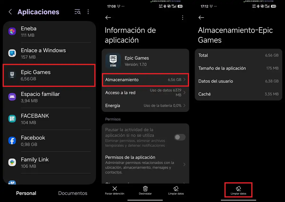 limpiar datos de usuario en Epic Games Store en Android