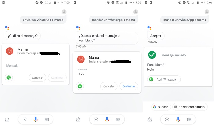 mandar whatsapp con google assistant