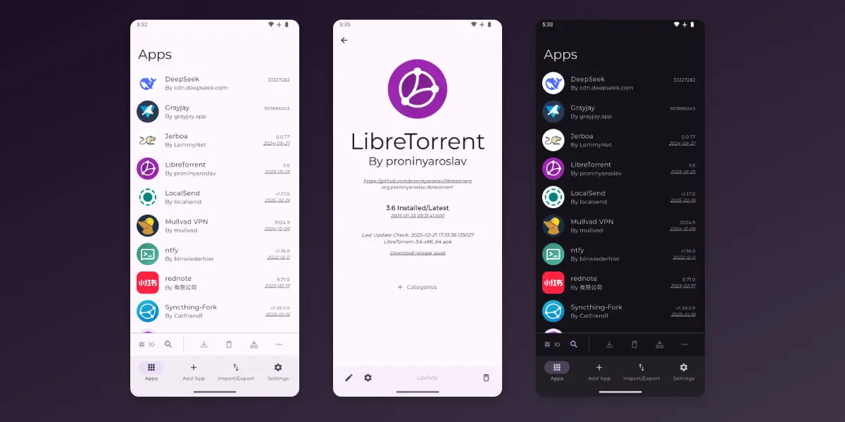Interfaz de la app Obtainium desde un smartphone