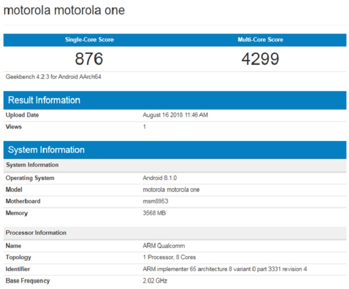 motorola one benchmark