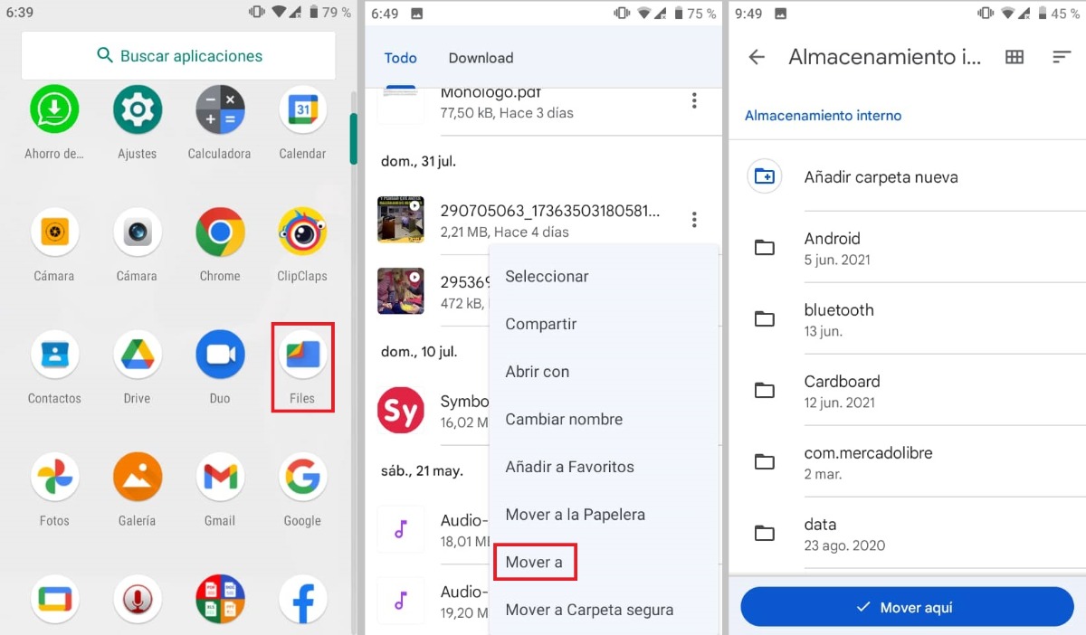 mover las descargas en android