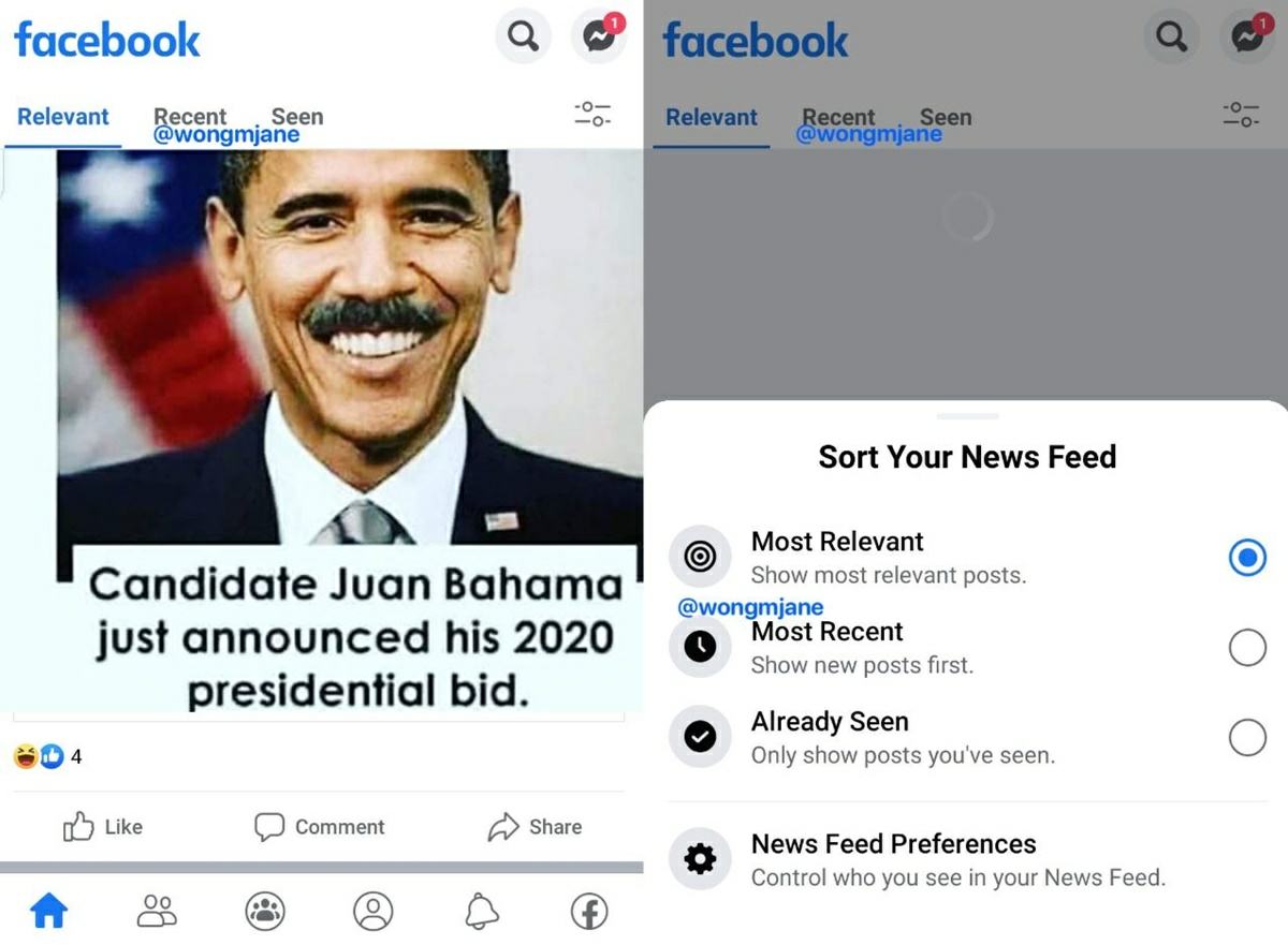 muro facebook se podra organizar por post más relevantes nuevos o vistos