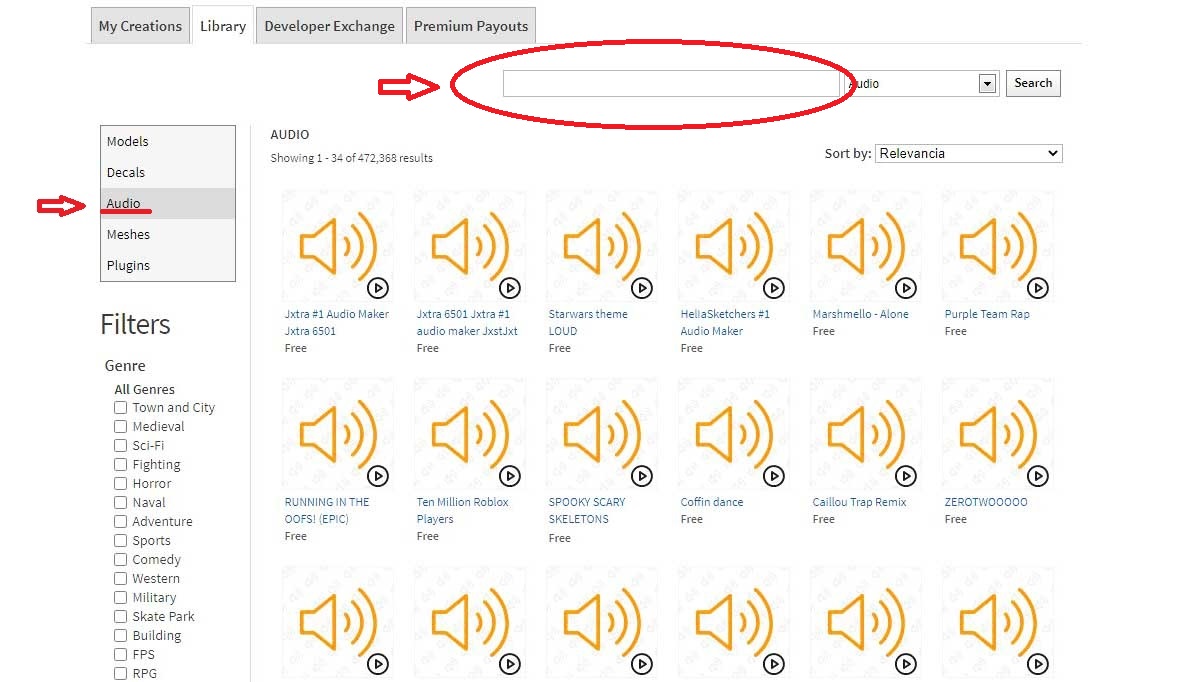 musica roblox menu audio y buscador