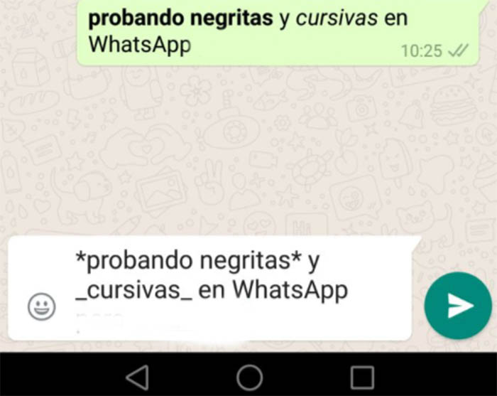 negritas y cursivas en WhtasApp