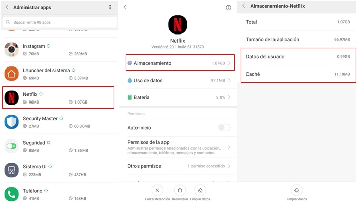 netflix almacenamiento datos