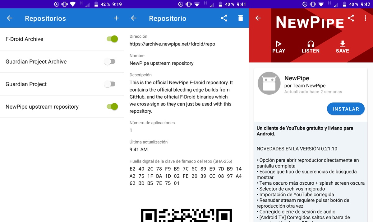 newpipe repositorios agregado a f-droid