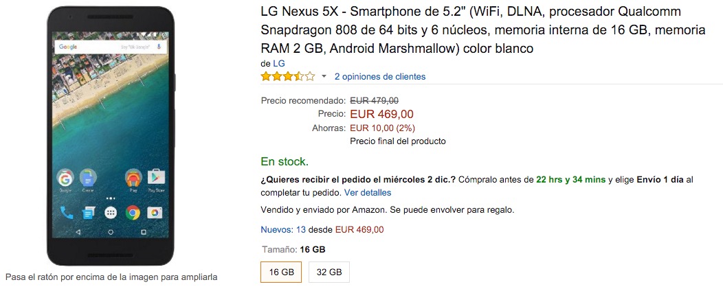 nexus 5x mas barato en amazon