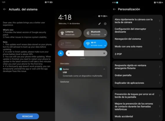 nubia Z70 Ultra actualizacion de sistema panel de notificaciones y personalizacion