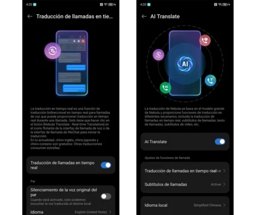 nubia Z70 Ultra opciones de traduccion con ia