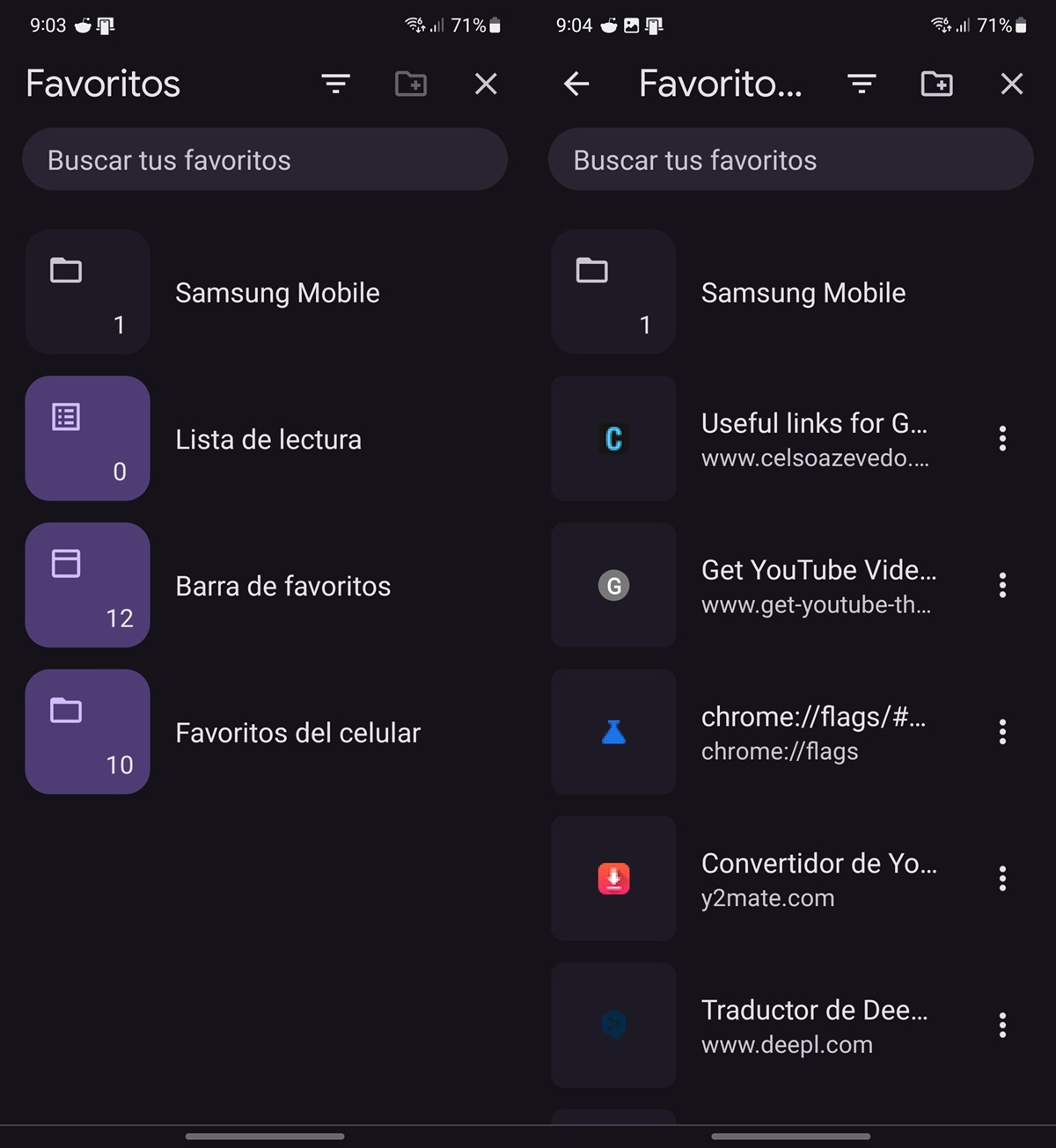 nueva pestana de marcadores de Chrome en Android